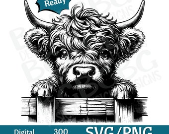 Baby Highland Cow Peeking SVG, Highland Cow SVG, Cow Head SVG, cow head, Cow Face png, vector graphic, laser engraver, cnc, Clip art