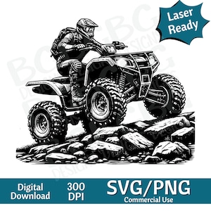 VTT escalade SVG PNG, quad, 4 roues, illustration vectorielle, graveur laser, cnc, clipart, prêt pour le laser, planches à découper, cadeaux personnalisés