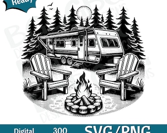 RV and Camp Ground, Camper, campfire SVG PNG, vector graphic, laser engraver, cnc, Clip art, laser ready, cutting boards,  Personalized Gift