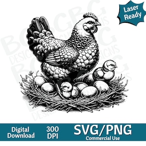 Huhn mit Küken SVG, Huhn, Bauernhof, Vektorgrafik, Lasergravur, cnc, Clip Art, Laser bereit