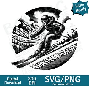 Ski fahren einen Berg hinunter SVG, Vektorgrafik, Lasergravur, CNC, Clip Art, Laser bereit, Schneidebretter, personalisierte Geschenke