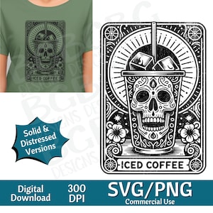 Iced Coffee Tarot Card SVG PNG, grappig, spiritueel, sublimatie ontwerp, hemels, sarcastisch, download, Tarot Card Svg, lasergravure