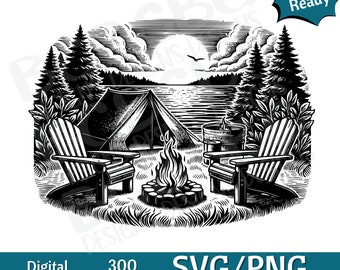 Tent at Camp Ground, campfire SVG PNG, vector graphic, laser engraver, cnc, Clip art, laser ready, cutting boards,  Personalized Gift