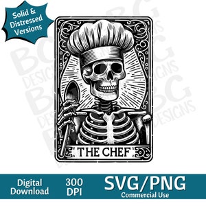 The Chef Tarot Card SVG PNG , Cocina, Beber, Mascotas, Diseño de Sublimación, Esqueleto, Sarcástico, Tarot Card Svg, Grabado láser