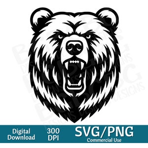 Tête d'ours SVG, SVG de grizzly, mascotte d'ours svg, png, image vectorielle, graveur laser, cnc, clipart,