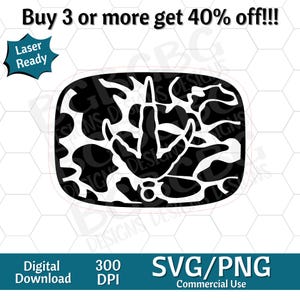 May include: A black and white cow print design with a hand gesture in the center. The image includes the text "Buy 3 or more get 40% off!!!", "Laser Ready", "Digital Download", "300 DPI", and "SVG/PNG Commercial Use".