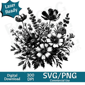 Cottagecore Floral Boho SVG PNG, vectorafbeelding, lasergraveur, cnc, illustraties, laser klaar, snijplanken, gepersonaliseerd cadeau