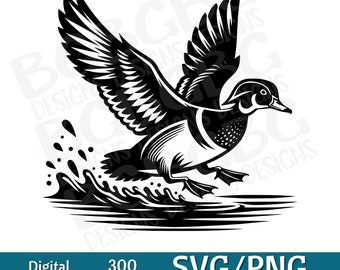 Wood Duck Landing SVG PNG, vector graphic design cut print cnc digital files Clip Art silhouette