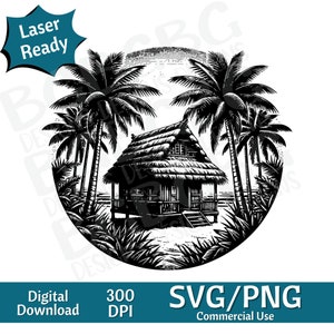 Scena da spiaggia SVG PNG, Palme, Vita sull'isola, grafica vettoriale, incisore laser, cnc, Clip art, pronto per il laser, taglieri, Regali personalizzati