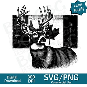Buck com bandeira canadense SVG PNG, gráfico vetorial, gravador a laser, cnc, clip art, pronto para laser, tábuas de corte, presentes personalizados