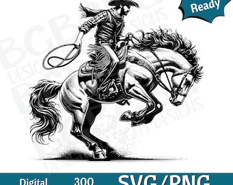Bucking Horse SVG PNG, Rodeo, Bronc Riding PNG, vector graphic, cut print, cnc, digital files, Clip Art, silhouette, laser ready design