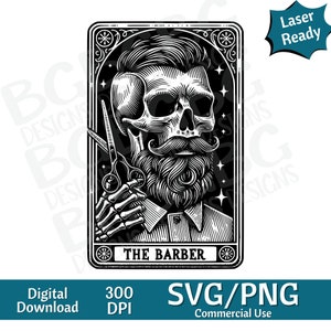 Karta Tarota Barbera SVG PNG, Stylista, Kosmetyczka, Projekt sublimacji, Szkielet, Sarkastyczny, Karta Tarota Svg, Grawerowanie laserowe