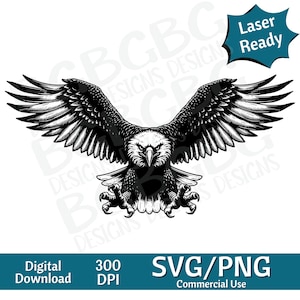 Aquila con artigli fuori SVG PNG, grafica vettoriale, incisore laser, cnc, Clip art, pronto per il laser, taglieri, regali personalizzati