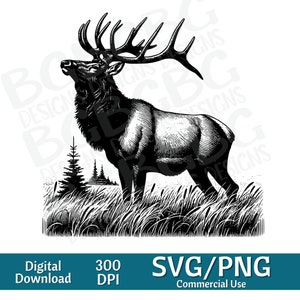 Elk SVG, Elk Clipart, Elk svg, Hunting svg, Deer clipart, Big Rack svg, gráfico vectorial, grabador láser, cnc, Clip art, Bull Elk