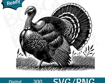 Kalkon som struttar i fält SVG PNG, kalkonsilhuett, laserklar, vektorgrafik, lasergravör, CNC, Clip Art