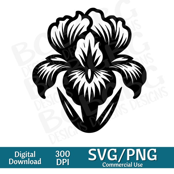 Iris Flower SVG PNG, Cricut, Silhouette, Cameo, Instant Download, vector graphic, laser engraver, cnc, Clip art, cutting boards