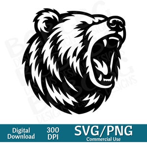 Tête d'ours SVG, SVG de grizzly, mascotte d'ours svg, png, image vectorielle, graveur laser, cnc, clipart,