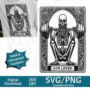 Gym Lover Tarot Card SVG PNG , Amante del entrenamiento, Fitness, Mascotas, Diseño de sublimación, Esqueleto, Sarcástico, Tarot Card Svg, Grabado láser