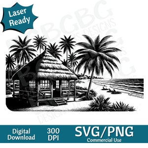 Scena da spiaggia SVG PNG, Palme, Vita sull'isola, grafica vettoriale, incisore laser, cnc, Clip art, pronto per il laser, taglieri, Regali personalizzati