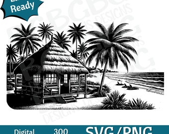 Beach Scene SVG PNG, Palm trees, Island life, vector graphic, laser engraver, cnc, Clip art, laser ready, cutting boards, Personalized Gifts