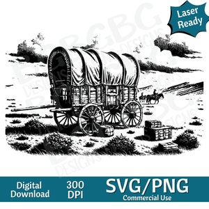Huifkar SVG PNG, Oude Westen, Woestijn, vectorafbeelding, gesneden print, cnc, digitale bestanden, Clip Art, silhouet, laser klaar ontwerp