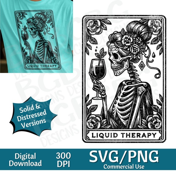 Liquid Therapy Tarot Card SVG PNG , Drink Lover, Drinking, Pets, Sublimation Design, Skeleton, Sarcastic, Tarot Card Svg, Laser engraving