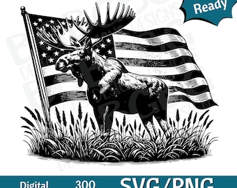 Moose with flag background SVG PNG, vector graphic, laser engraver, cnc, Clip art, laser ready, cutting boards,  Personalized Gifts