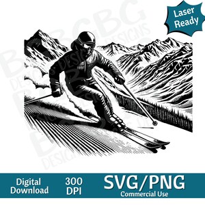 Berg Skifahrer SVG PNG, Vektorgrafik, Lasergravur, cnc, Clip Art, laserfertig, Schneidebretter, personalisierte Geschenke