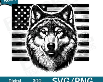 Wolf with flag background SVG PNG, vector graphic, laser engraver, cnc, Clip art, laser ready, cutting boards,  Personalized Gifts