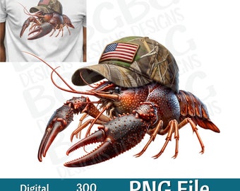 Languste mit amerikanische Flagge PNG, Languste Sublimation, Bayou Clipart, auf der Suche nach einem Snack, Louisiana, PNG, Mud Bugs, Crawdads, Camo Hat