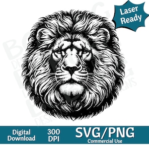 Cabeça de leão SVG PNG, gráfico vetorial, gravador a laser, cnc, clip art, pronto para laser, tábuas de corte, presentes personalizados