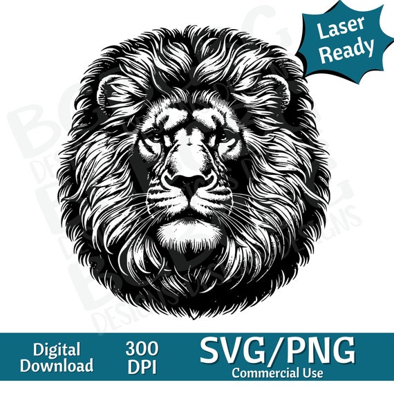 Lion Head SVG PNG, Vector Graphic, Laser Engraver, Cnc, Clip Art