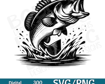 Largemouth Bass SVG, Jumping Bass SVG, Black Bass SVG, svg, png, vector graphic, laser engraver, cnc, Clip art,