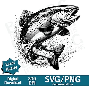 Truta arco-íris saltando SVG, truta marrom, truta arco-íris SVG, SVG, png, gráfico vetorial, gravador a laser, cnc, Clip art, pronto para laser