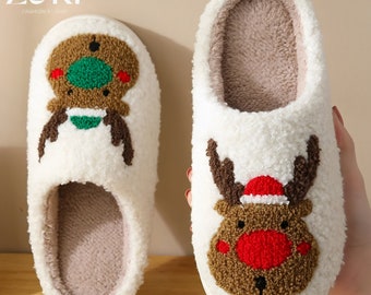 Schattige rendieren zachte pantoffels, kerstslippers cadeau, pluizige gezellige pantoffels, comfortabele zachte pantoffels, pluizige kerstslippers, mode