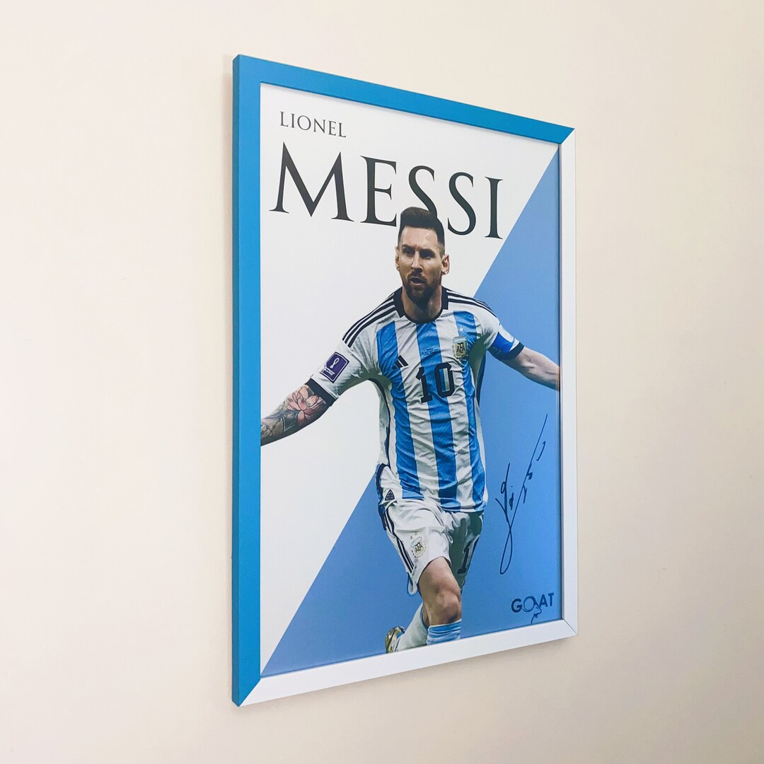 Framed Soccer Superstar Lionel Messi Signed Poster For Kids Fans Room Bedroom Wall Decor-Sports Star Posters Canvas Art Print Picture For Teen Boy Birthday Gifts