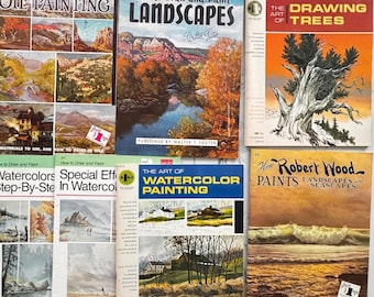 Vtg Art Painting Instruction Books Lot 7 Trees Landscape Seascape Watercolor Oil
