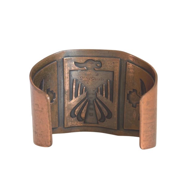 Vintage Solid Copper Thunderbird Cuff Bracelet Ka… - image 4