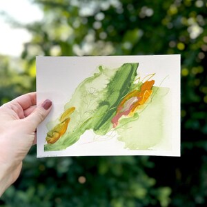 Oryginalna grafika A5-akryl na papierze, malarstwo abstrakcyjne, grafika Boho, wystrój domu, wystrój domu, pocztówka A5, szkic kwiatowy