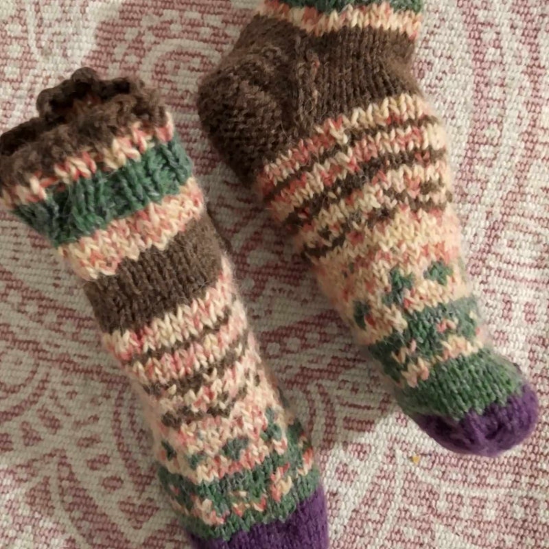 Justay Wintersokken, van merinowol, voor dames, dikke wollen sokken, wandelsokken, ademend, functioneel, 36 - 42, herbruikbaar, 5 paar, geel, oranje, grijs, groen, bruin