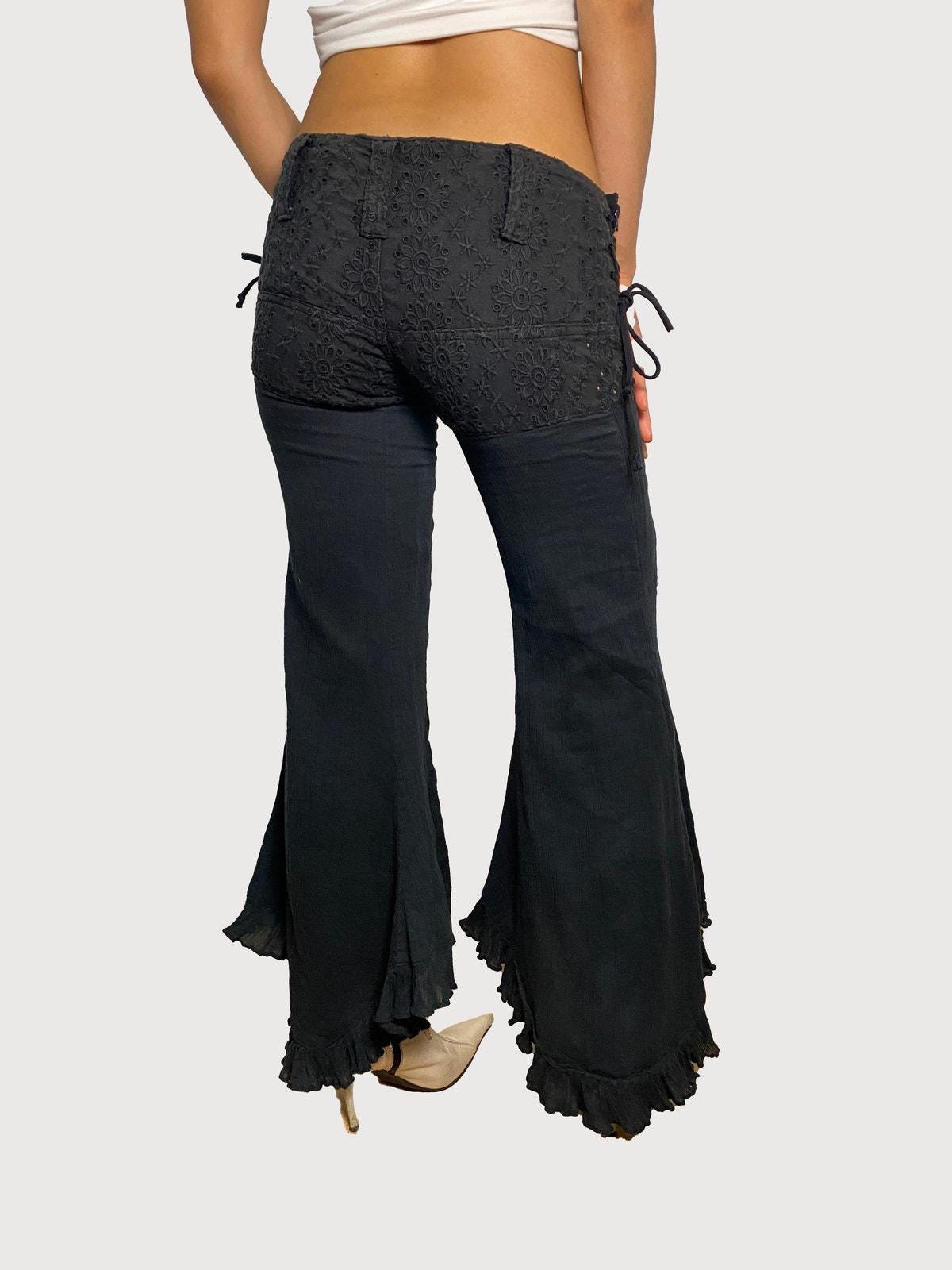 Y2K Black Low Waist Lace-up Flare Pants – Small - Etsy