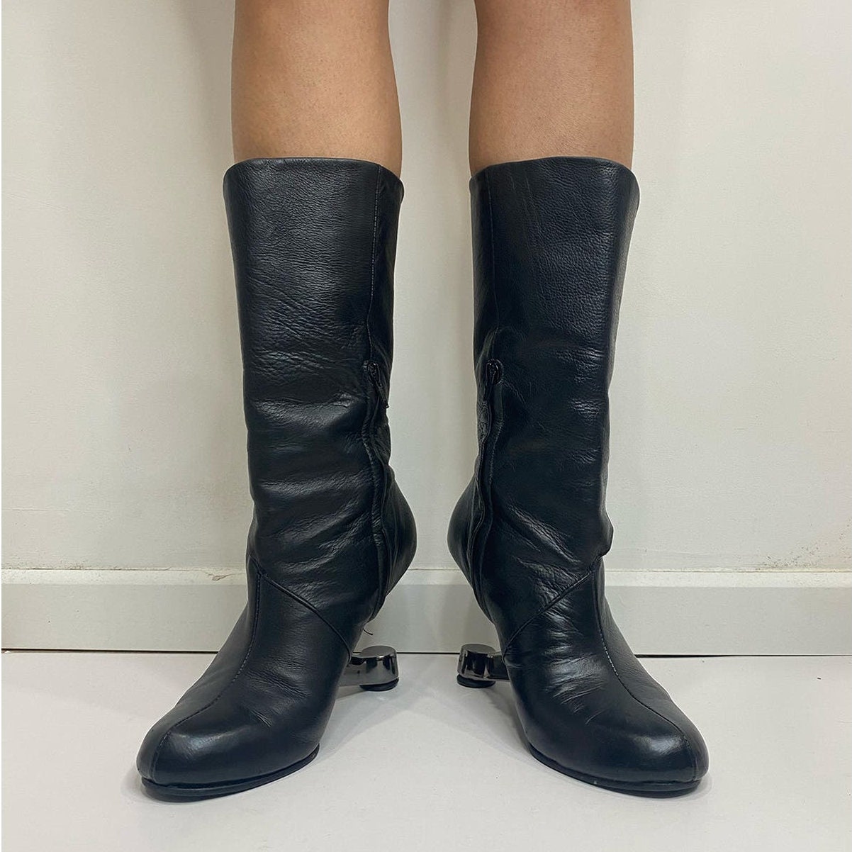Archive Eamz Heel Mid Calf Leather Boots - Etsy