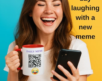Daily Meme Mug – Scan for New Humor, Funny Coffee Cup