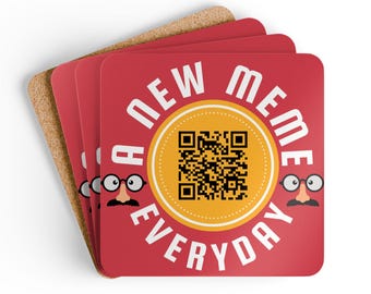 A New Meme Everyday Cork Coaster | QR Code, Funny Mustache Faces