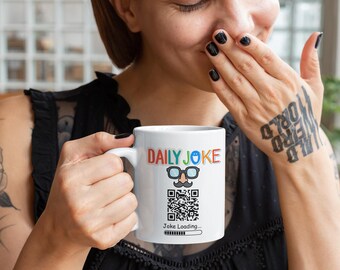 Daily Joke Coffee Mug with QR Code - Funny Gag Gift