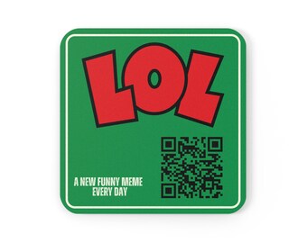 Funny LOL QR Code Cork Back Coaster | Green Meme Drink Coaster