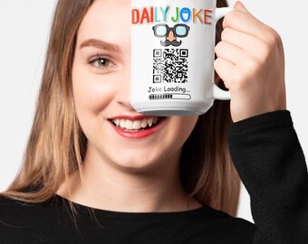 Daily Joke QR Code Mug – Funny Gag Gift Coffee Cup
