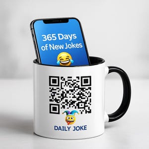 Taza de chistes diarios: 365 chistes nuevos, divertida taza con código QR