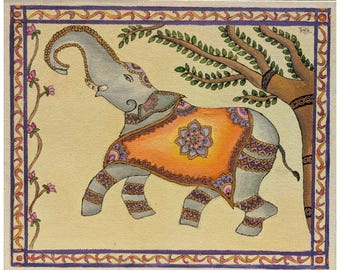 Handmade Elephant Madhubani Painting | Indian Folk Art | A4 Size | Wall ...