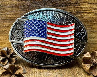 American Flag Knife Belt Buckle, self defense belt, stainless steel, jeans belt, Feather leather belt, Turquoise belt, Diamante belt